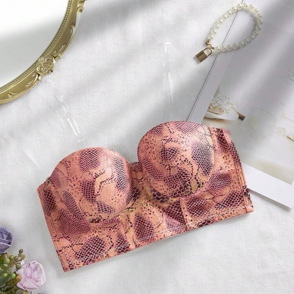 Slice Pink Snakeskin Strapless Bustier Top 38C